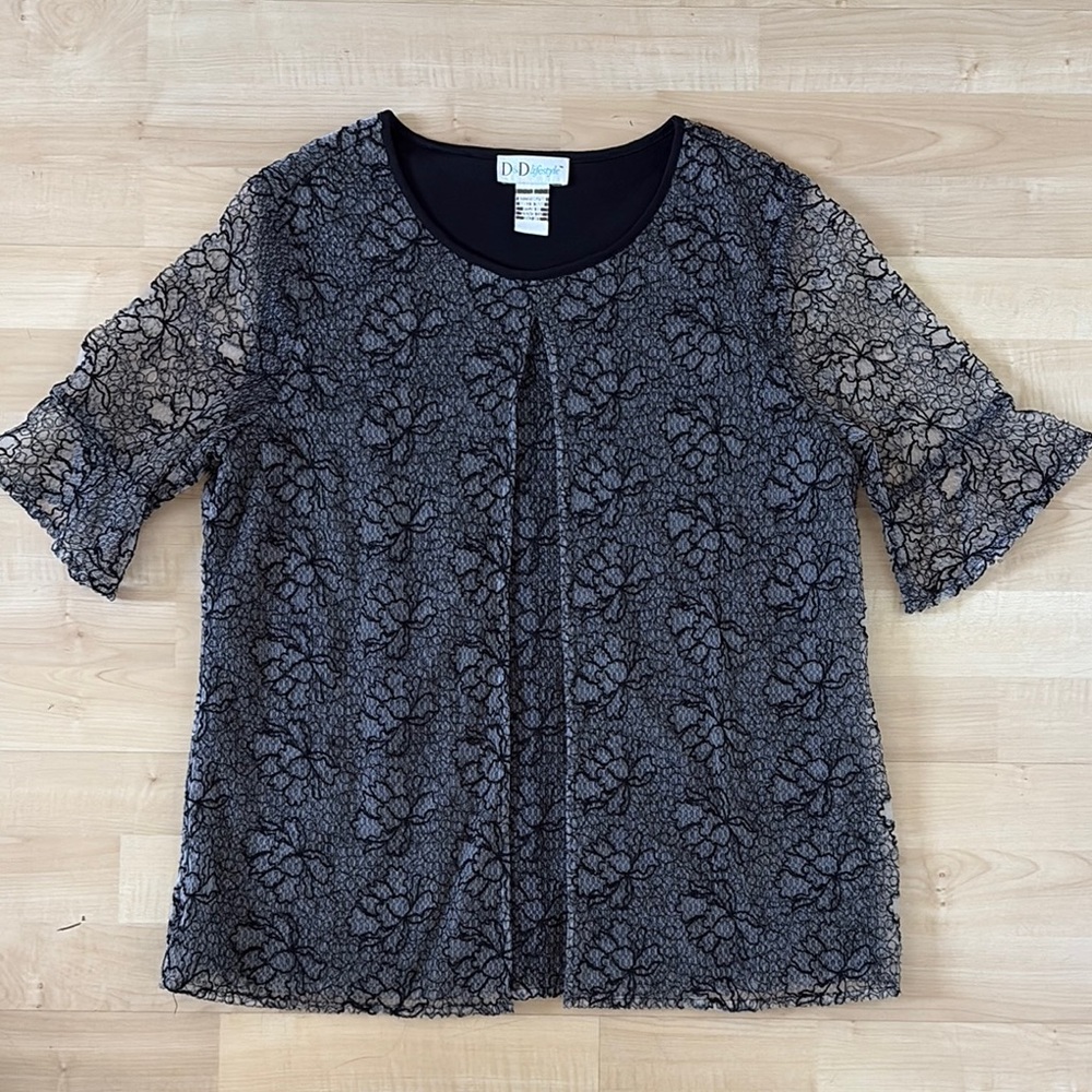 Gray Embellished Ruffled Boxy Blouse